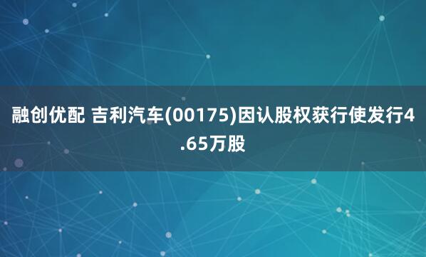 融创优配 吉利汽车(00175)因认股权获行使发行4.65万股